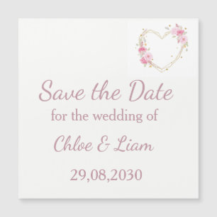 Carte Magnétique Mariage Fleur de Cœur Floral Rose Aquarelle
