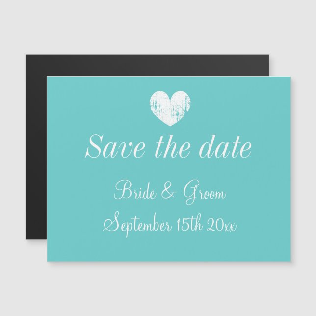 Carte Magnétique Mariage magnétique bleu turquoise enregistrer la c (Devant / Derrière)