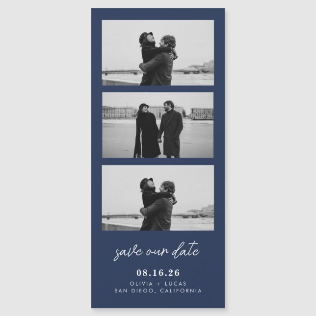 Carte Magnétique Mariage magnétique de la Bande Photo Bleue Marine (Devant)