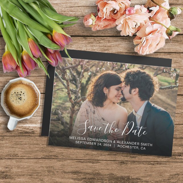 Carte Magnétique Mariage magnétique photo rustique Enregistrer la d (Rustic photo magnetic wedding Save the Date. Unique wedding Save the Date card.)