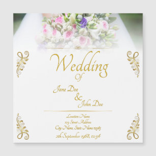 Carte Magnétique Mariage - mariée avec un bouquet de mariage coloré