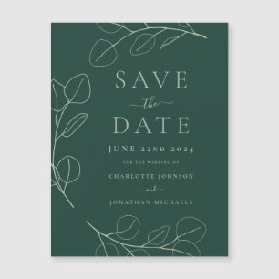 Carte Magnétique Mariage Moderne Simple avec Feuillage Vert