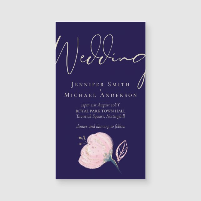 Carte Magnétique Mariage Rose Gold Marine Bleu (Devant)