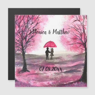 Carte Magnétique Mariage rustique amour couple cerisier fleurs arbr