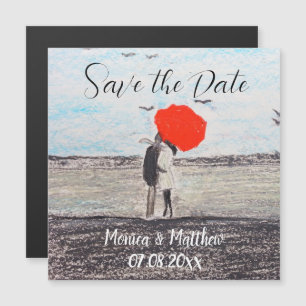 Carte Magnétique Mariage rustique Amour Couple Parapluie rouge