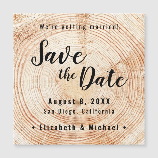 Carte Magnétique Mariage rustique Sauvegarder la date Imprimé Bois  (Devant)