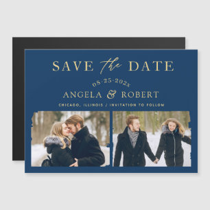 Carte Magnétique Marine moderne Blue Gold 2 Photo Save the Date Mag