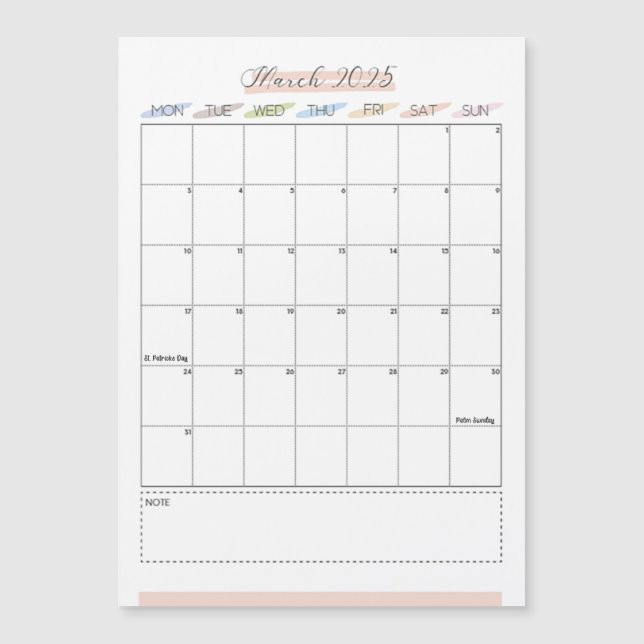 Carte Magnétique Mars 2025 Calendrier magnétique (Devant)