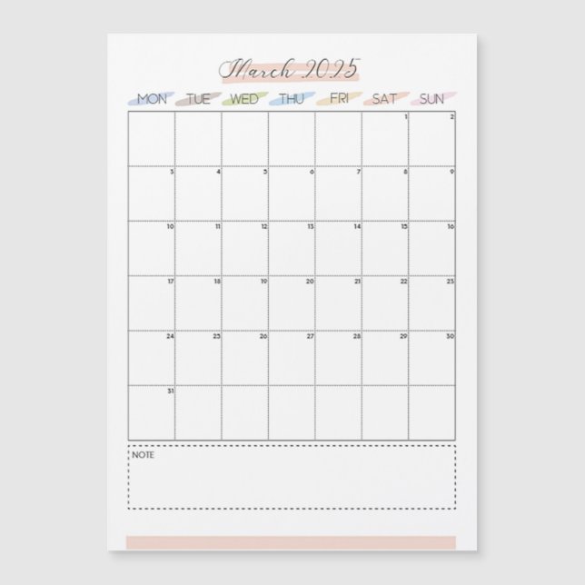 Carte Magnétique Mars 2025 Calendrier magnétique (Devant)