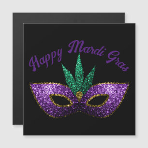 Carte Magnétique Masque vert pourpre Étincelles Joyeux Mardi Gras