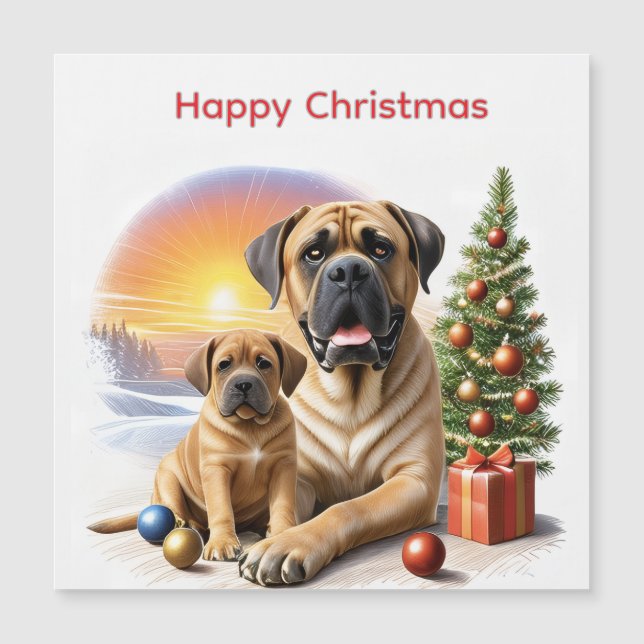 Carte Magnétique Mastiff Dogues anglais Noël (Devant)