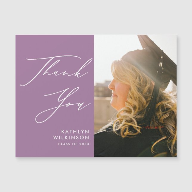 Carte Magnétique Mauve Élégant Script Simple Merci Graduation (Devant)