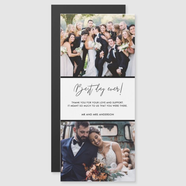 Carte Magnétique Meilleur Jour Jamais Deux Photo Mariage Merci (Devant / Derrière)