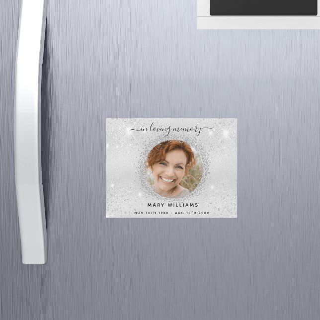Carte Magnétique Mémorial brillant argent photo élégant aimant (Créateur téléchargé)