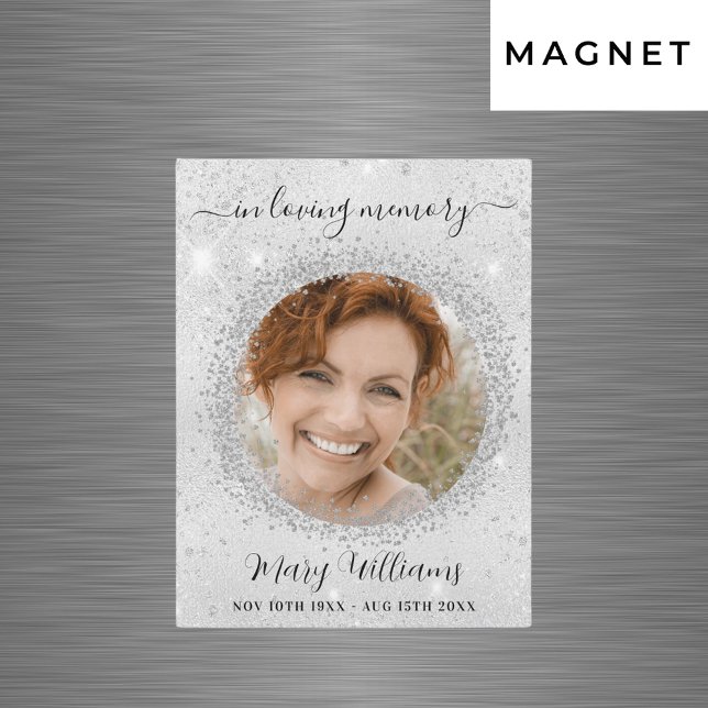 Carte Magnétique Mémorial brillant argent photo élégant aimant (Créateur téléchargé)