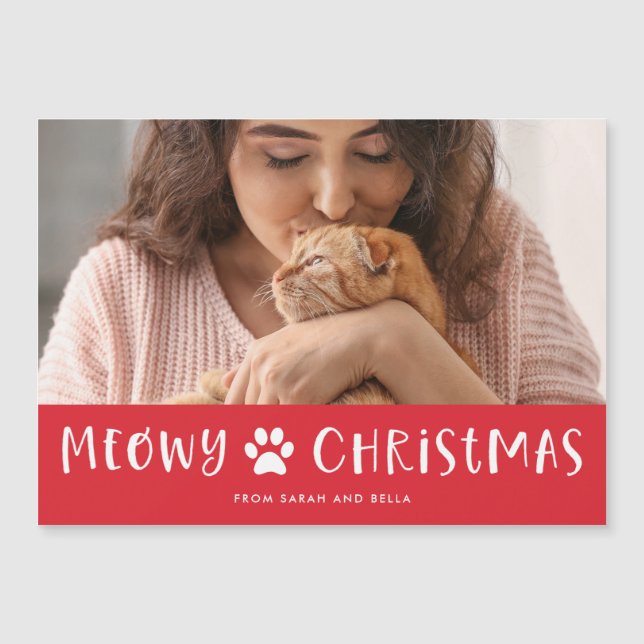Carte Magnétique Meowy Noël avec photo | Noël drôle de chat (Devant)