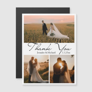 Carte Magnétique merci 3 photos script moderne mariage aimant