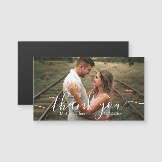 Carte Magnétique merci chic écriture mariage photo aimant (Devant / Derrière)