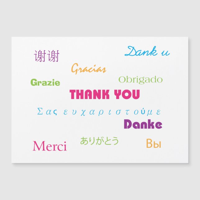 Carte Magnétique Merci en plusieurs langues coloré (Devant)