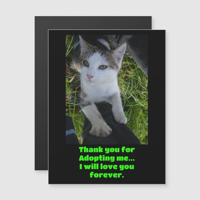 Carte Magnétique Merci m'adoptant.. vous aimera pour toujours Chat (Devant / Derrière)