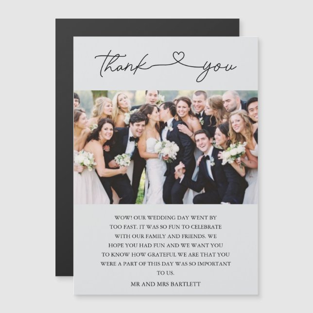 Carte Magnétique Merci Mariage de photo simple script (Devant / Derrière)