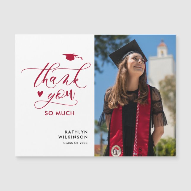 Carte Magnétique Merci moderne Red Elegant Script Graduation (Devant)