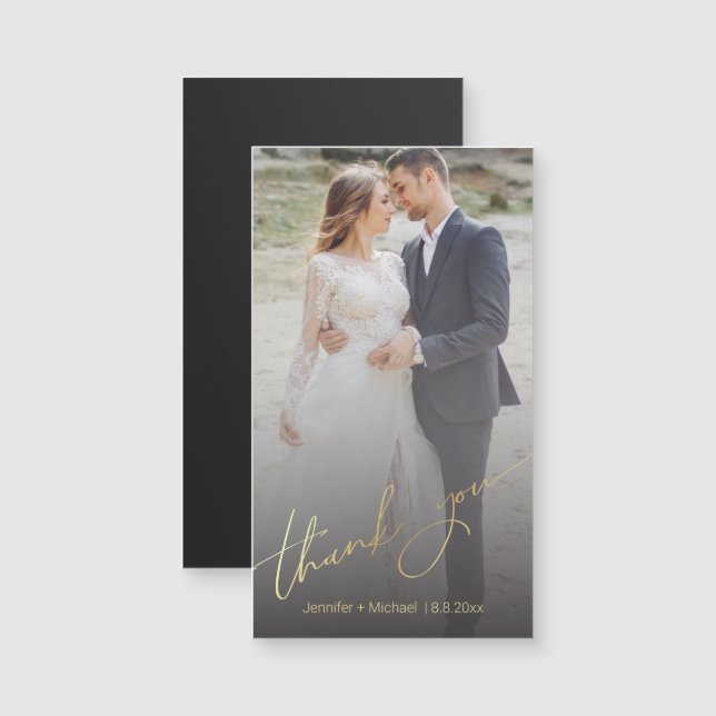 Carte Magnétique merci or script mariage de photo passé aimant (Devant / Derrière)