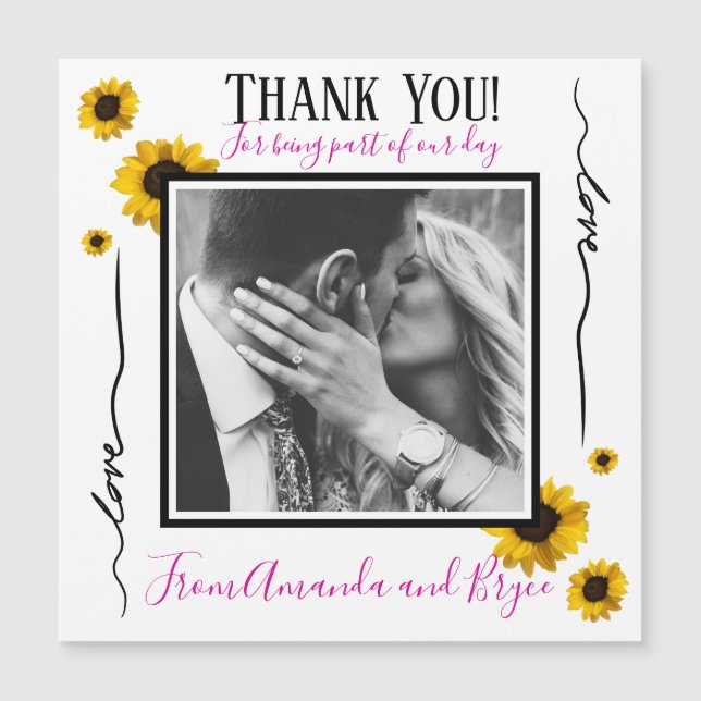 Carte Magnétique Merci simple tournesol doré (Devant)