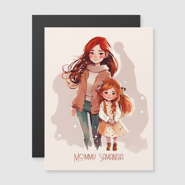 Carte Magnétique Mère et fille élégante personnalisée (Devant / Derrière)