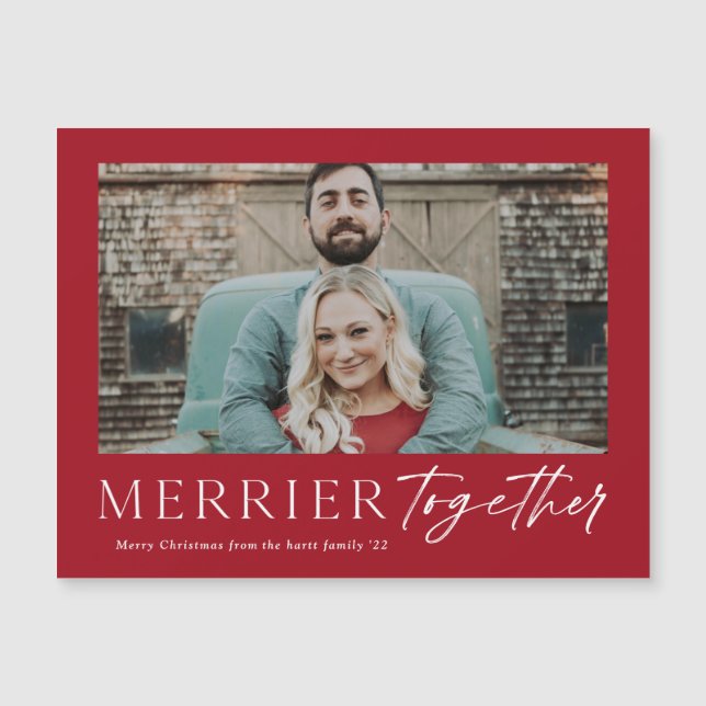 Carte Magnétique Merrier Together Script Photo Merry Christmas Card (Devant)