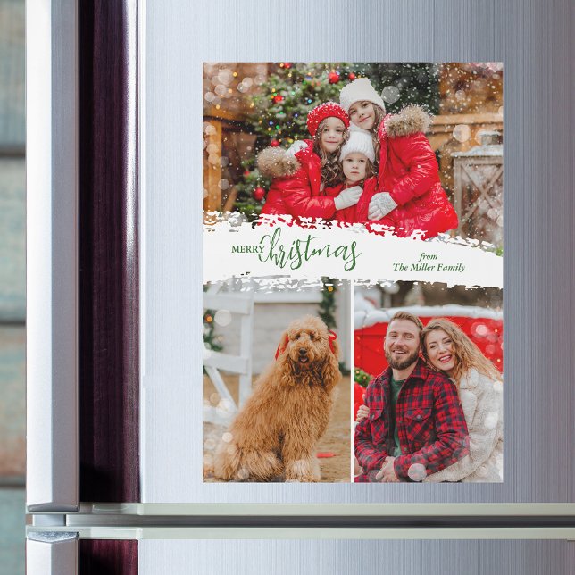 Carte Magnétique Merry Christmas 3 Photo Magnetic Holiday Card (Merry Christmas 3 Photo Magnetic Holiday Cards)