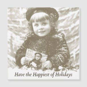 Carte Magnétique Message de Noël pour fille d'hiver vintage
