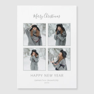 Carte Magnétique Minimaliste Noël 4-Photo Grey Chevron