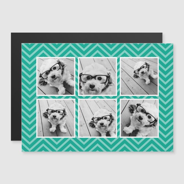Carte Magnétique Mint Chevron Motif avec Collage photo 6 tendance (Devant / Derrière)