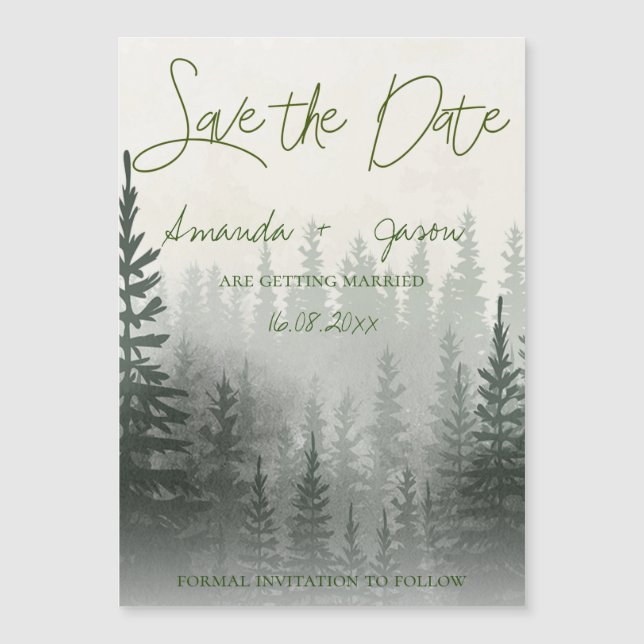 Carte Magnétique Misty Romantic Forest Trees Mariage Enregistrer La (Devant)