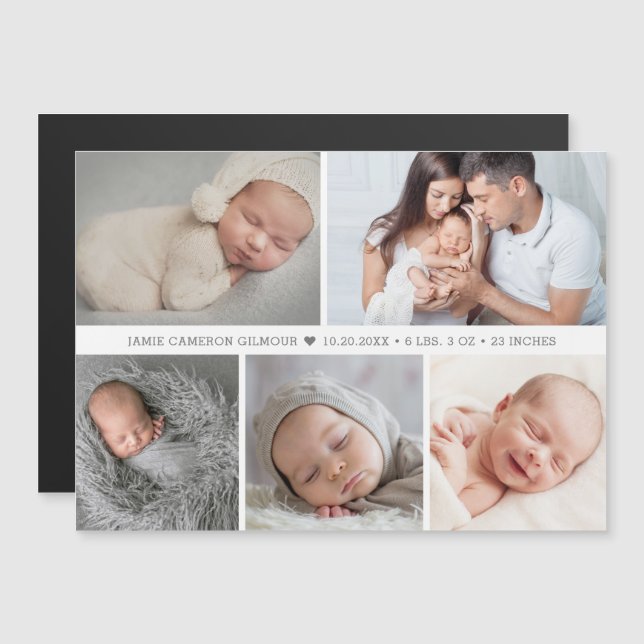 Carte Magnétique Mod Baby Boy Heart Photo Collage Statistiques de n (Devant / Derrière)