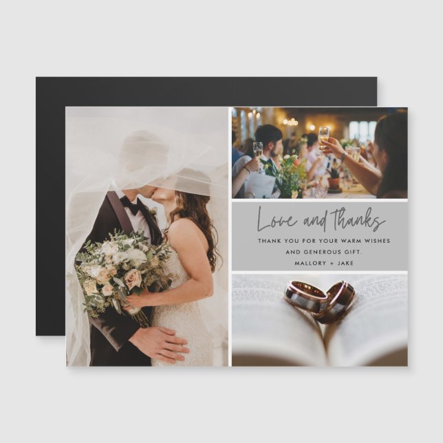 Carte Magnétique Modern 3 Photo Love Merci Mariage Merci (Devant / Derrière)