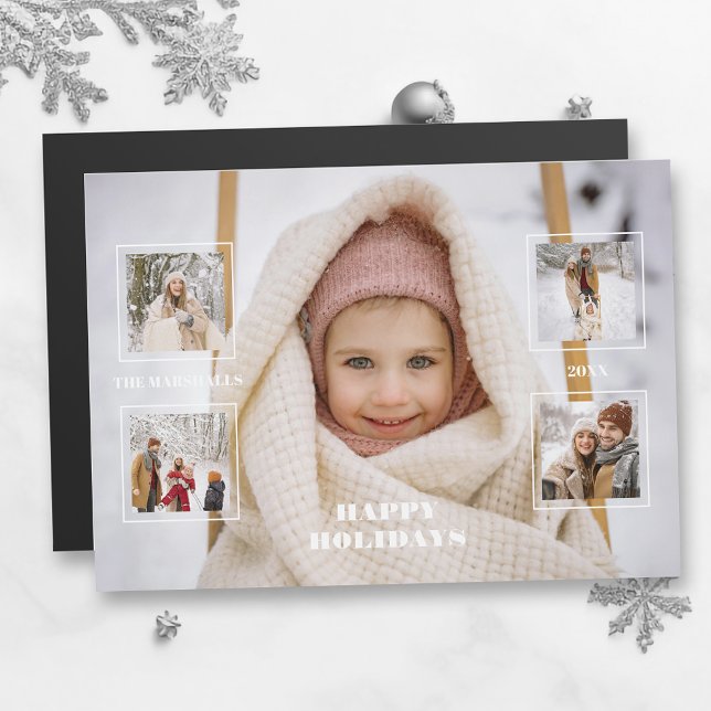 Carte Magnétique Modern Happy Holidays Thin Line Border 5-Photo (Créateur téléchargé)
