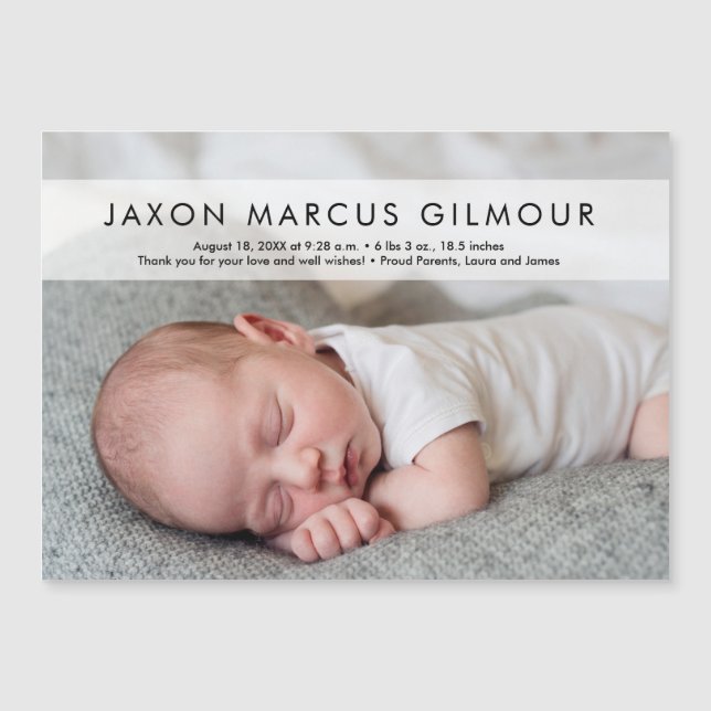 Carte Magnétique Modern One Photo Baby Nom naissance Statistiques N (Devant)