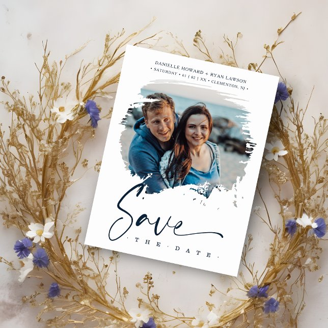 Carte Magnétique Modern Simulated Brushstroke Photo Engaged Couple (Modern Simulated Brushstroke Photo Engaged Couple for Wedding Save the Date. )