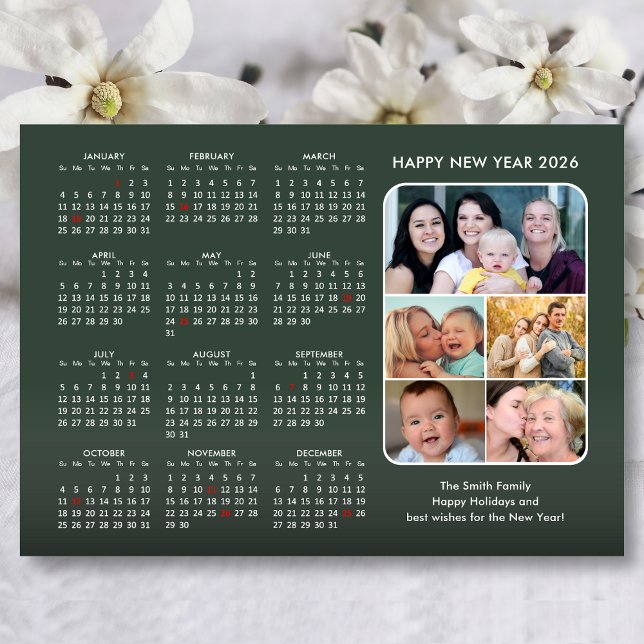 Carte Magnétique Moderne 2024 Calendrier Sage Vert 5 Photo Magnétiq (Créateur téléchargé)