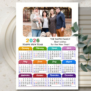 Carte Magnétique Moderne 2026 Colorful Calendrier photo magnétique