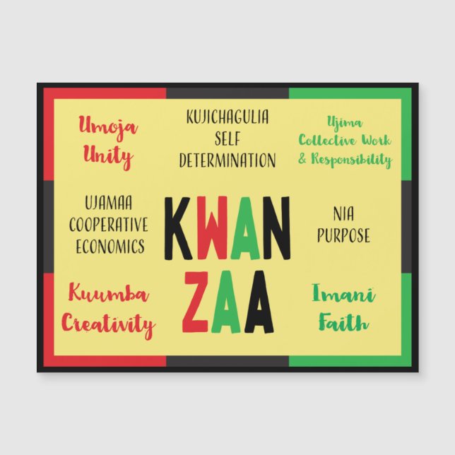 Carte Magnétique  Moderne 7 Principes Vert Rouge Noir Kwanzaa (Devant)
