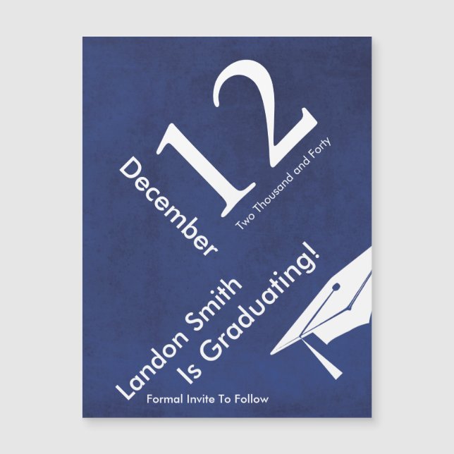 Carte Magnétique Moderne Bleu Graduation Enregistrer La Date (Devant)