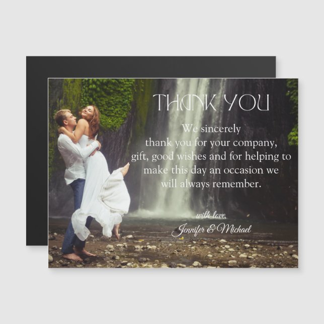 Carte Magnétique moderne merci script mariage aimant photo (Devant / Derrière)