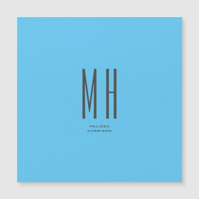 Carte Magnétique Moderne Monogramme Professionnel Simple Bleu Ciel (Devant)