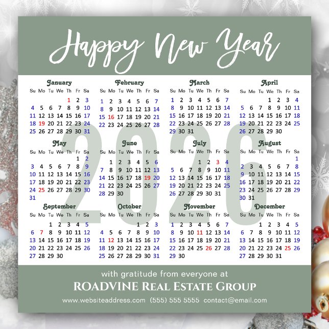Carte Magnétique Moderne Sage Green 2024 Calendrier Entreprise Magn (Créateur téléchargé)