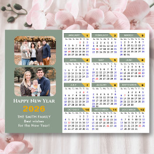 Carte Magnétique Moderne Sage Green 2025 Calendrier 2 Photo Magnéti