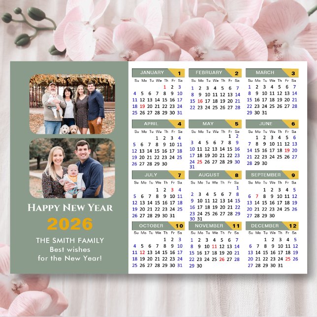Carte Magnétique Moderne Sage Green 2026 Calendrier 2 Photo Magnéti (Créateur téléchargé)