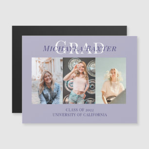 Carte Magnétique Moderne Trois Photo Collage Purple Graduation